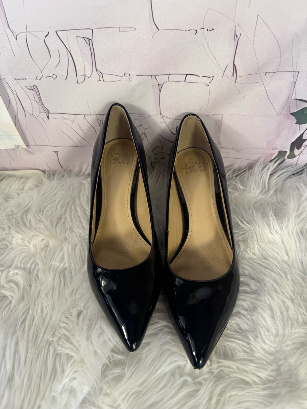 Joan & David Black Patent Pointed-Toe Pumps